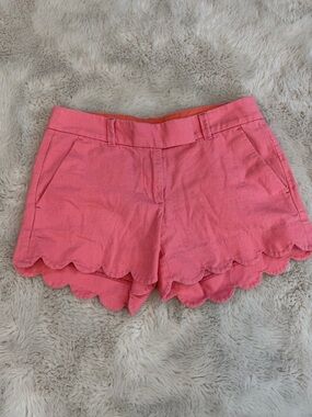 J.Crew Scalloped Hem Linen Blend Shorts Coral Pink Size 2
